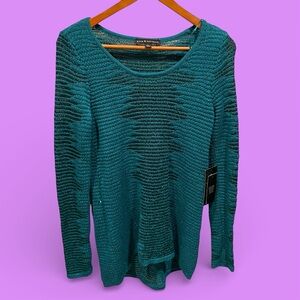 Cute NWT Y2K Rock & Republic aqua teal metallic semi sheer glam rock sweater